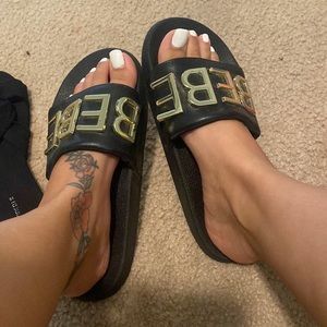 BEBE slides black and gold
